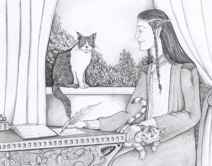 Elrond and cats in his study